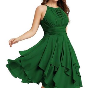 Halter Korte Bruidsmeisjesjurken A-lijn ruches geplooide zomer formele jurken met zakken voor vrouwen bruiloft, Emerald Groen, 56