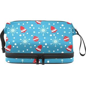 Grote capaciteit reizen cosmetische tas,Rode kerstbel patroon-01, make-up tas, waterdichte make-up tas organisator, Meerkleurig, 27x15x14 cm/10.6x5.9x5.5 in