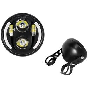 LED koplamp 5,75 Inch Zwarte Ronde Motorfiets 5 3/4"" LED Koplamp Montagebehuizing Emmer Shell Voor Chopper Koplamp Vuurtoren led-motorlamp(Set B)