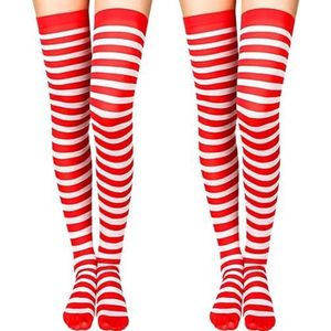 Btofellin Lange Sokken Tights Dames Kostuum Kleur Sox Stockings Schoenen Accessoires Rode Knie-Hoge Kerstkleding Gothic voor School Kerst Cosplay Party, Rood, Eén maat