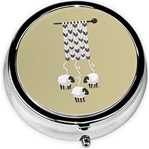 Cartoon schapen ronde pillendoos decoratieve doos container pillendoos, pillendoos met twee compartimenten, handige pillendoos voor op reis