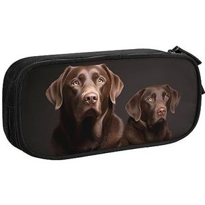 Bruin Labrador Retriever Gedrukt Potlood Pouch Make-Up Pouch Sieraden Doos Draagbare Opbergdoos Reizen Sieraden Case Zwart, Zwart, Eén maat, Potlood Pouch