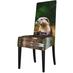 FRESQA Dierlijke schattige bruine otters print elastische eetkamerstoelhoes met verwijderbare bescherming, geschikt voor de meeste stoelen zonder armleuningen