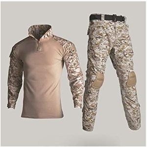 Homeilteds Tactische Camouflage Militaire Uniform Kleding Pak Mannen Leger Kleding Airsoft Militaire Combat Shirt + Cargo Broek Knie Pads Vest (Kleur: Woestijn Woestijn, Maat: S.)