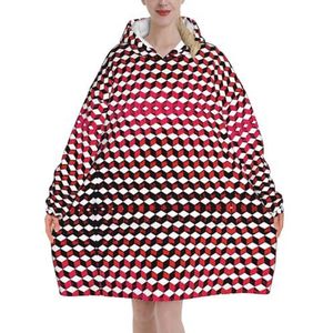 3d Rood Geruite Vrouwen Sherpa Sweatshirt Deken Verlengt Warme Gezellige Oversized Draagbare Pocket Hoodie Volwassenen