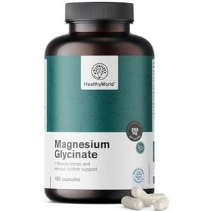 HealthyWorld Magnesiumglycinaat 250 mg - 180 Plantaardige Capsules - Voor meer Energie en Spierondersteuning - Training, Fitness en Immuunsysteem - 125 mg Magnesium per capsule - 3-maanden voorraad