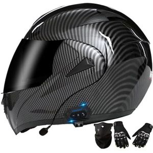 Bluetooth-motorhelm, modulair opklapbaar integraalhelm met dubbel vizier DOT/ECE goedgekeurde motorhelmen Motor Street Bike Racing-helm ( Color : Black , Size : M )