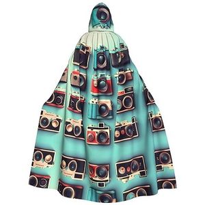 FRGMNT Retro Cool Camera Collectie Print Unisex Volledige Lengte Hooded Mantel, Feestmantel, Perfect voor Carnaval Fancy Dress Cosplay