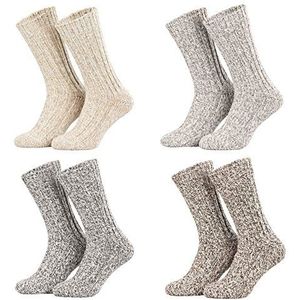 Piarini 4 paar Noorse sokken, wintersokken voor dames en heren, van schapenwol, grijs, natuur, blauw-antraciet gemêleerd, 35-38, 39-42, 43-46, 47-50, 4 x meerkleurig (grijs-melange + natuurlijk
