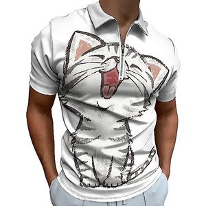 Laughing Cat poloshirt voor heren, casual T-shirts met ritssluiting en kraag, golftops, slim fit