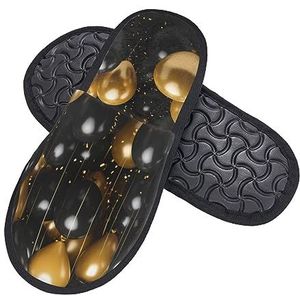 408 Herenpantoffels, zwarte en gouden ballonnen, katoenen pantoffels, comfortabele pantoffel, opvouwbare pluizige pantoffels voor reizen, hotel, volwassenen, Harige pantoffels 1095, 7/10.5 UK