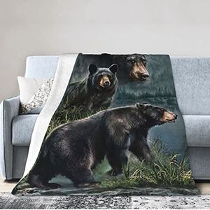 Zwarte beer fleece super zachte deken, lichtgewicht warme microfiber pluche deken voor bed sofa woonkamer