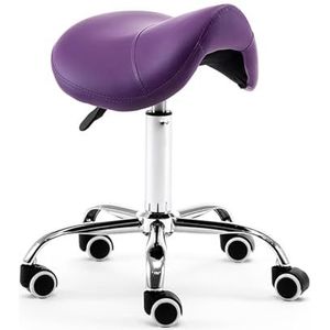 Zadelbureaustoel In Hoogte Verstelbaar 48-60cm, PU Lederen Draaibare Verstelbare Rolkruk, Ergonomische Rolstoel For Tandartsstylist Tattoo Artiest(Purple)