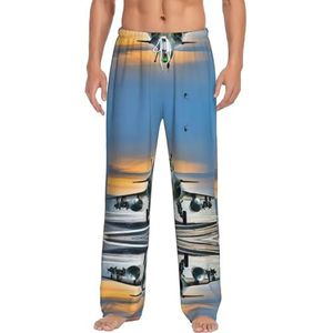 Vliegtuig Heren Lange Lounge Wear Broek Nachtkleding Pyjama Bottoms Nachtkleding Met Zakken En Trekkoord, Wit, S