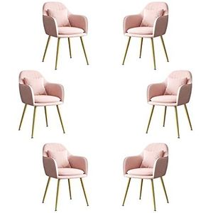 GEIRONV Dining Chair Set van 6, fluwelen metalen poten met kussensleun for woonkamer slaapkamer appartement lounge stoel Eetstoelen (Color : Pink)