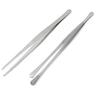 QWORK 2 stuks lange pincet van roestvrij staal, rond en puntig, grillpincet, kookpincet, 30 cm