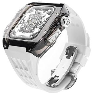 INSTR Luxe transparante kast met fluorrubber horlogeband Mod Kit voor Apple Watch ultra2 ultra 49 mm, heldere bezelbandset voor Iwatch 9 8 7 6 45 mm 44 mm (Color : Whitebs, Size : 45mm44mm for 98765