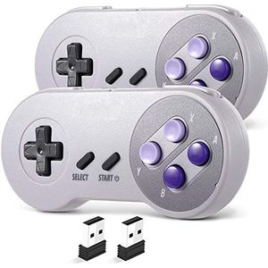 2-pack 2,4 GHz draadloze USB-controller compatibel met Super Famicom Games, iNNEXT SNES Retro USB PC Super Classic Controller voor Windows PC MAC Linux Genesis Raspberry Pi Retropie (paars/grijs)