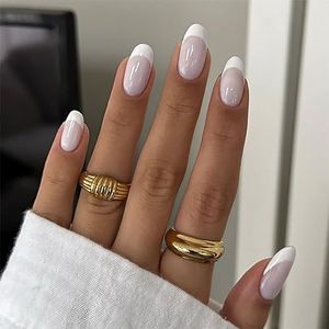 24 stuks zwarte kunstnagels Franse tip - sterke nepnagels met lijm - gotische plaknagels - volledige dekking nageltips en lijm for vrouwen Franse nagelkunst(Nude White)