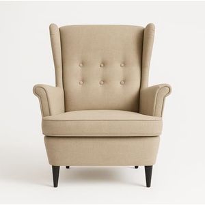 topsit Fauteuil van fluweel, gestoffeerde stoel met houten poten, relaxstoel in landelijke stijl, ideaal voor woonkamer en leeshoek (zandbeige)