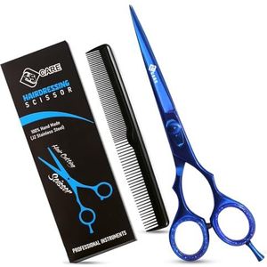Professionele kappersschaar, Japanse roestvrijstalen salonschaar, 16,5 cm, fijn verstelbare klemschroef, premium schaar voor het knippen van haar (blauw 14,5 cm)