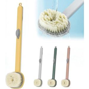Afneembare badmassageborstel met lange steel, scrubbadborstel exfoliërende baddoucheborstel met zeepdispenser, 2 in 1 op e Touch schuimbaddoucheborstel /7917/23(Yellow)