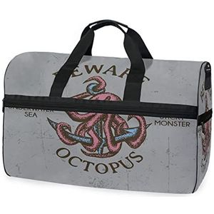 Octopus Cartoon Rood Dier Sport Zwemmen Gym Tas met Schoenen Compartiment Weekender Duffel Reistassen Handtas voor Vrouwen Meisjes Mannen