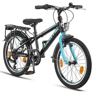Licorne Bike Carter Premium Mountainbike, fiets voor kinderen, meisjes en jongens, 6 versnellingen, Shimano-schakeling (kinderfiets, zwart/blauw)