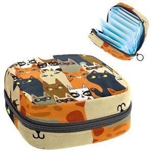 Opbergtas voor maandverband, menstruatiecup zakje, menstruatiezak, organizer voor vrouwelijke pads, tampons, schattige katten, kleurrijk patroon