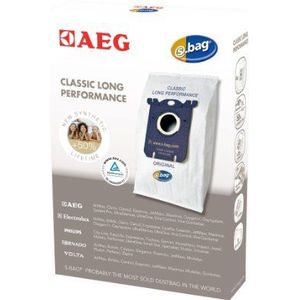 AEG GR201S Original s-bag Classic Long Performance (4 synthetische stofzuigerzakken, optimale filtratie en maximaal zuigvermogen, hygiënische sluiting, meer volume, + 50% levensduur), wit