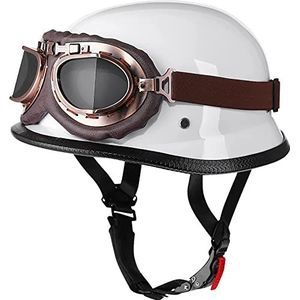 Retro Motorhelm, DOT Goedgekeurd Volwassenen Duitse Stijl Skull Cap Open-Face Halve Helm Met Bril voor Scooter Cruiser Bromfiets Mannen en Vrouwen Street Chopper ATV Decoration