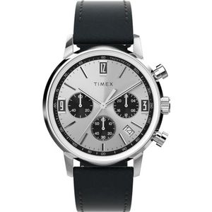 Timex Heren chronograaf horloge met lederen armband Marlin, zilver, Riemen.