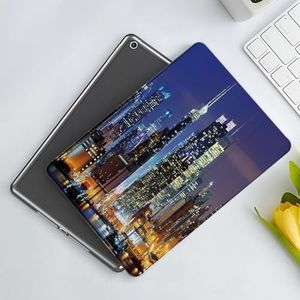 CONERY Hoesje compatibel iPad 10,2 inch (9e/8e/7e generatie) Verenigde Staten, Manhattan Uitzicht vanaf Hudson River 's nachts Lichtgevend Landschap, Blauw Violet Blauw Apri, Slim Smart Magnetische