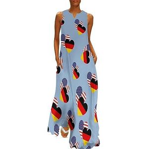 Duitsland Amerikaanse hart vlag dames enkellengte jurk slim fit mouwloze maxi-jurken casual zonnejurk 5XL