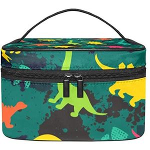 Make-up Organizer Bag, Travel Makeup Bag Organizer Case Draagbare Cosmetische Tas voor Vrouwen en Meisjes Toiletries Kleurrijke Dinosaurussen Groen Geel Groen, Meerkleurig, 22.5x15x13.8cm/8.9x5.9x5.4in