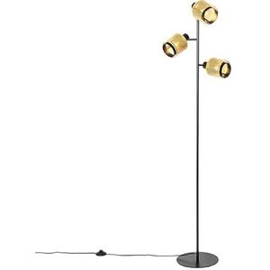 QAZQA - Industrieel | Industrie vloerlamp zwart met goud 3-lichts - Kayden | Woonkamer | Slaapkamer | Keuken - Staal Langwerpig - E14 Geschikt voor LED - Max. 3 x 25 Watt