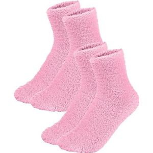 Fluffy Sokken Dames - Roze - One Size maat 36-41 - Huissokken - Badstof - Dikke Wintersokken - Cadeau voor haar - Housewarming - Verjaardag - Vrouw (Roze)