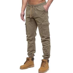 989Zé ENZO Heren Cargo Combat Jeans Elastische Taille Manchetten Broek Joggers, Beige, 44