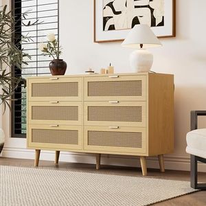 Commode met 6 laden, dressoir ladekast van hout, ladekast met metalen handgrepen, voor slaapkamer, woonkamer, kantoor, dressoir highboard met veel opbergruimte, afmetingen: B 120 / H 76,5 / D 40 cm