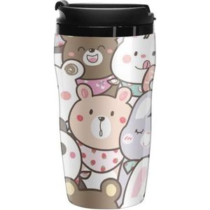Cartoon Konijn En Panda Beer Koffie Cups Met Deksels Dubbele Muur Plastic Reizen Koffie Mok Verwijderbare Dranken Tumbler 250ml
