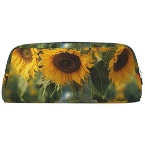 GTKSYNVE Lederen make-up tas voor portemonnee reizen draagbare kleine potlood tassen voor vrouwen mannen fles zonnebloemen cosmetische tas met rits potlood zakje esthetische munt zakje volwassenen