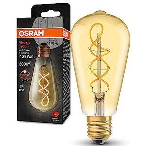 OSRAM Vintage 1906® edison filament LED-pære, E27, guld, 4W, 300lm, 2000K, varmhvid komfortlysfarve, meget lavt energiforbrug, lang levetid