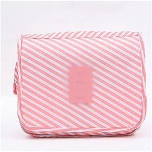 YAOYA Cosmetische tas nylon reisset make-up tas hoge capaciteit cosmetische tassen voor vrouwen badkamer toilettas make-up organizer zakje opknoping (kleur: roze strepen)