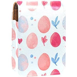 Aquarel Eieren Lipgloss Houder Lipstick Case Draagbare Mini Lipstick Opbergdoos Reizen Lipstick Organizer Case met Spiegel voor Vrouwen, Meerkleurig, 9.5x2x7 cm/3.7x0.8x2.7 in