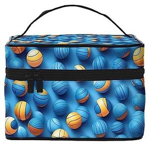 Krokodil huid afdrukken make-up tas,Draagbare cosmetische tas,Grote capaciteit reizen make-up case organizer, Blauwe Volleybal, Eén maat
