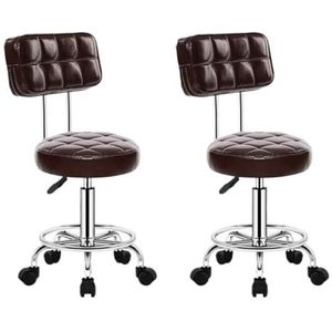 Barkrukken Hoge Krukken Voetensteun 2 Stuks Barkrukken Met Wielen Swivel Bar Stoelen Verstelbare Lift Kruk Swivel Kruk Zacht Leer Rugleuning Bar Stoel Keukenkruk Barstoelen(Brown)