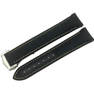 INSTR 19 mm 20 mm nylon canvas horlogeband voor Omega 300 AT150 de ville Aqua Terra 150 21 mm 22 mm blauwe vervangende band met 316L roestvrijstalen metalen gesp(Black Yellow 2,20mm)