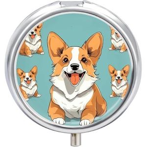 Ronde metalen pillendoos, Corgi schattige hond bedrukte reispillenorganizer draagbare pillencontainer kleine pillendoos voor portemonnee en zak voor het bewaren van vitamines, medicijnen en