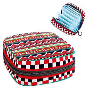 Periode Pouch, Draagbare Tampon Opbergtas voor Maandverband, Boho Bohemen Roze, Meerkleurig, 4.7x6.6x6.6 in/12x17x17 cm