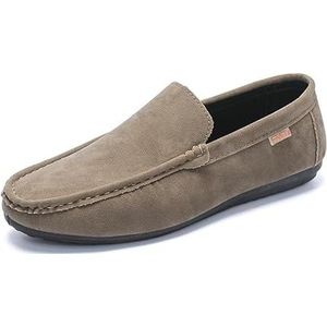 Loafers for heren, ronde neus, kunstleer, loaferschoenen, comfortabel, flexibel, antislip, modeklassieker, instapper (Color : Khaki, Size : 42 EU)